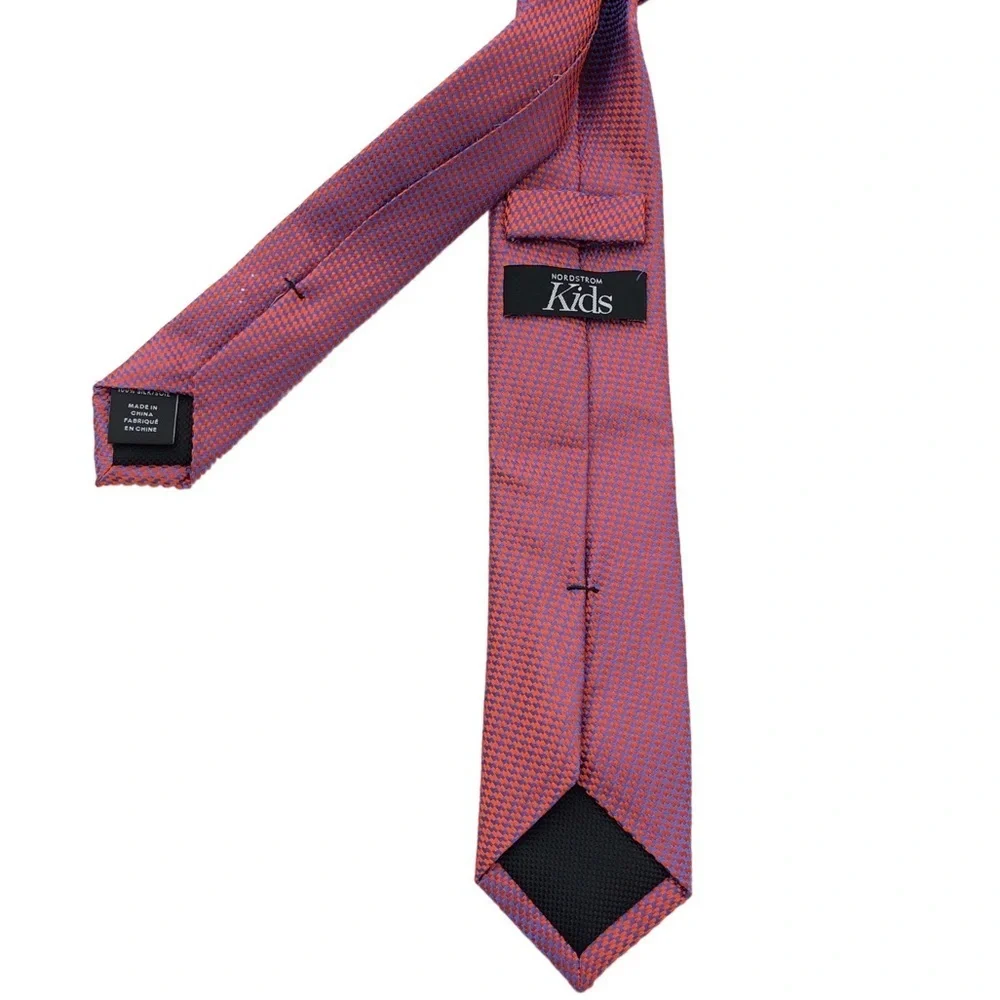 Nordstrom Kids Silk Red Blue Bright Sheen Houndstooth Slim Tie